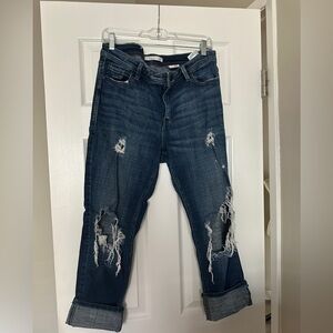 eunina Distressed Dark Blue Boyfriend Jeans